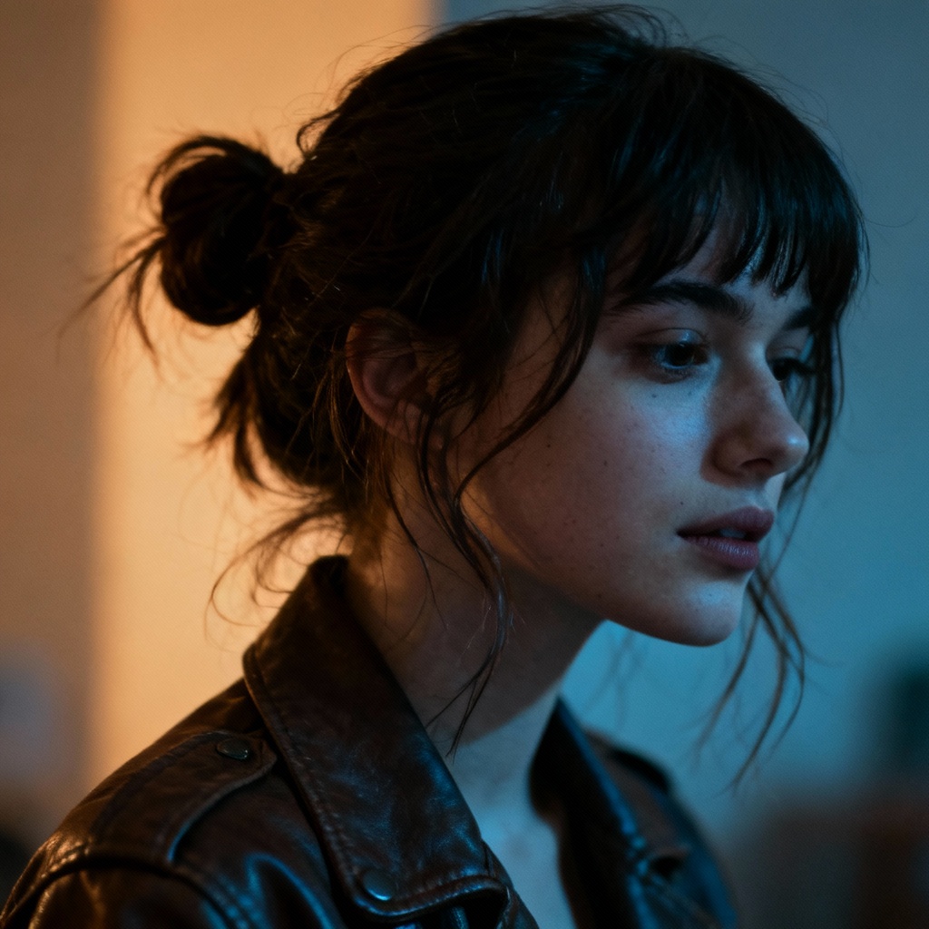 AI grunge messy bun hair