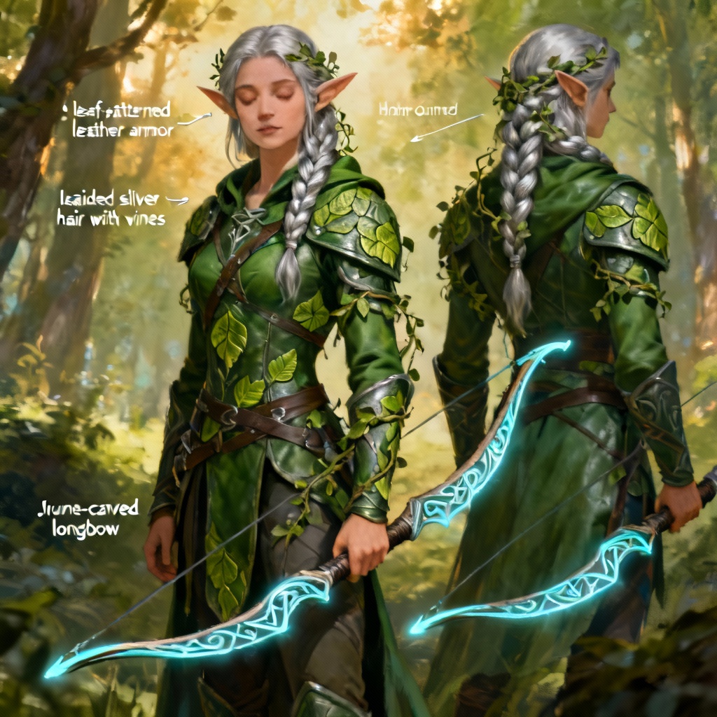 AI high fantasy elf ranger character design