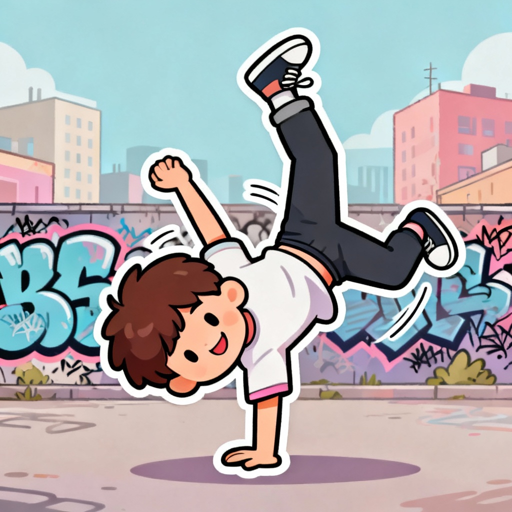 AI cartoon dancing boy breakdancer