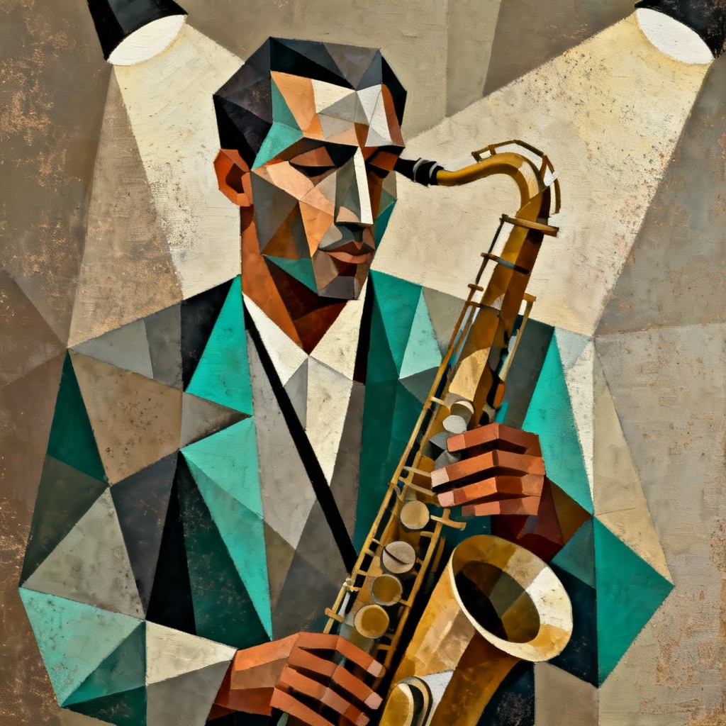 AI cubist portrait of a jazz musician