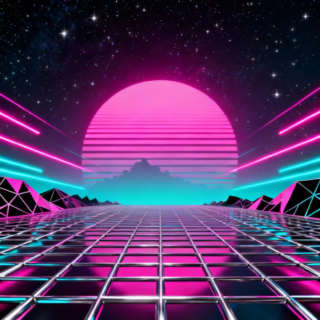 AI neon glow retro wave cityscape