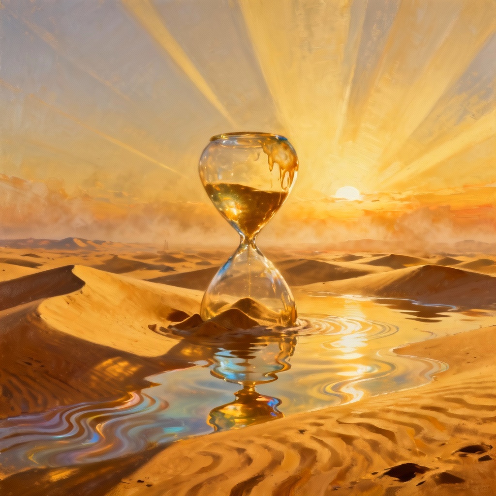 AI surreal desert with melting hourglasses