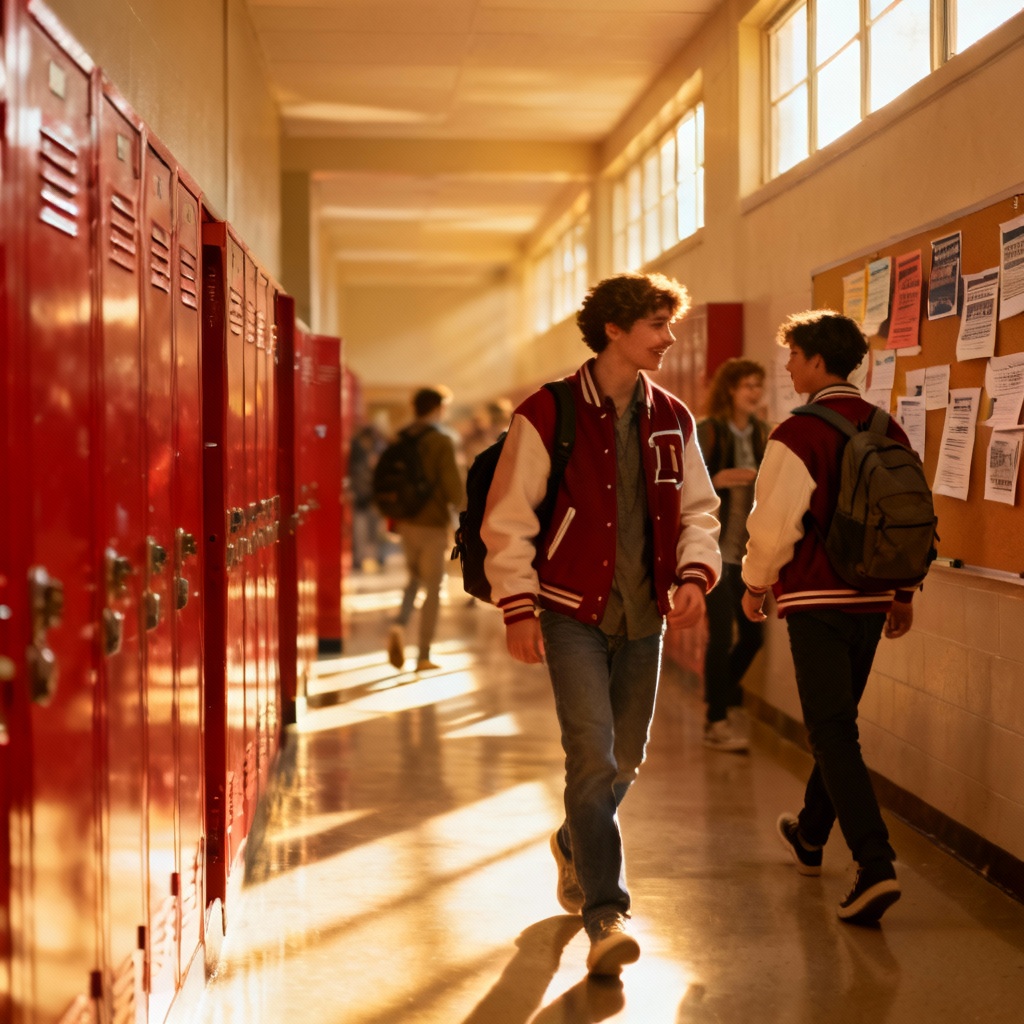 AI US school hallway with lockers