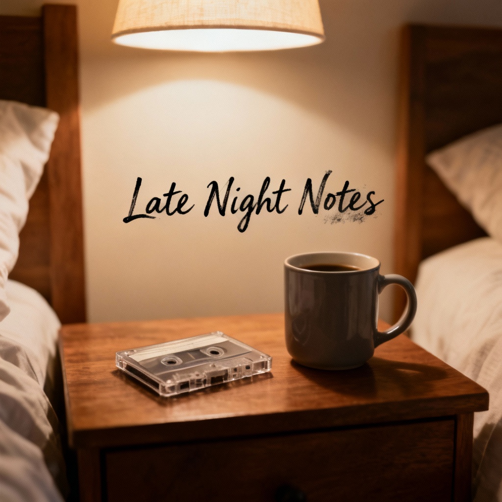 AI lo-fi indie single cover with cozy bedroom scene