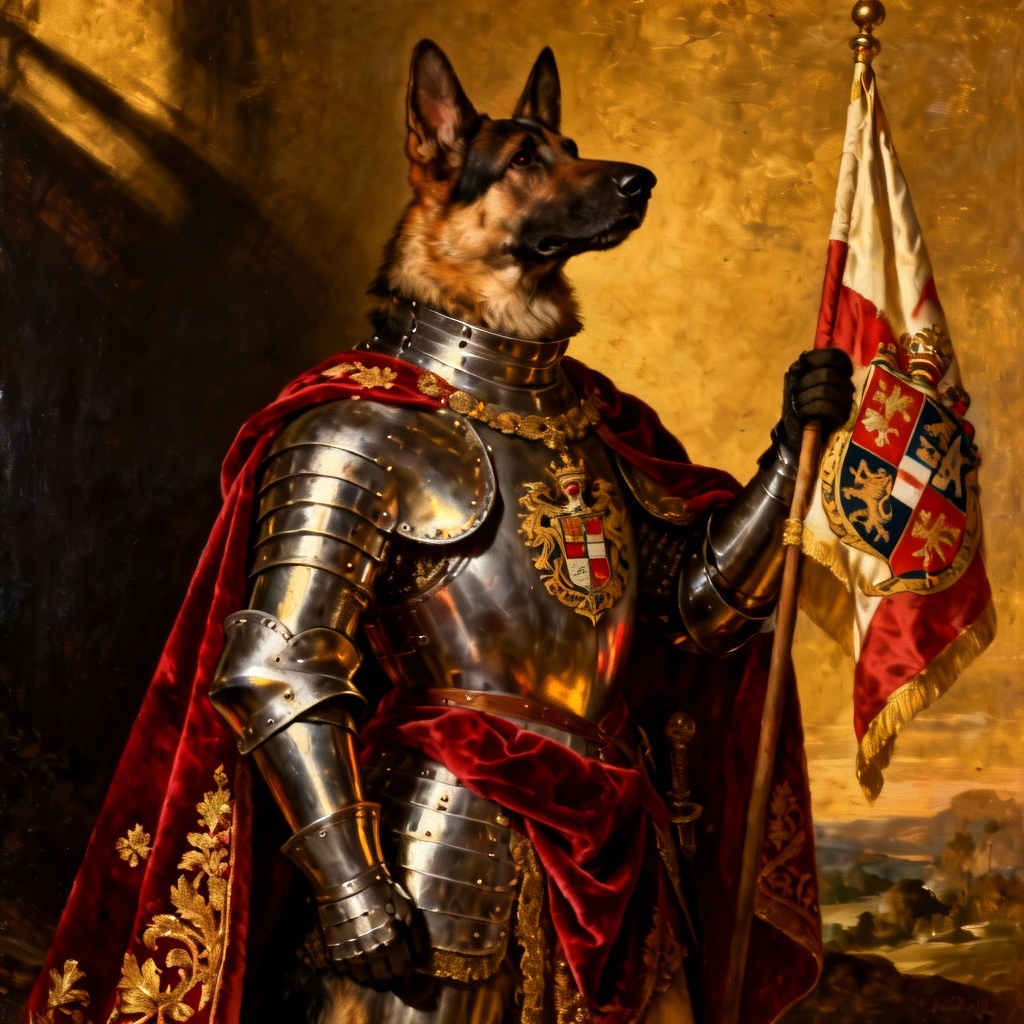 AI royal dog portrait styled as a Renaissance knight