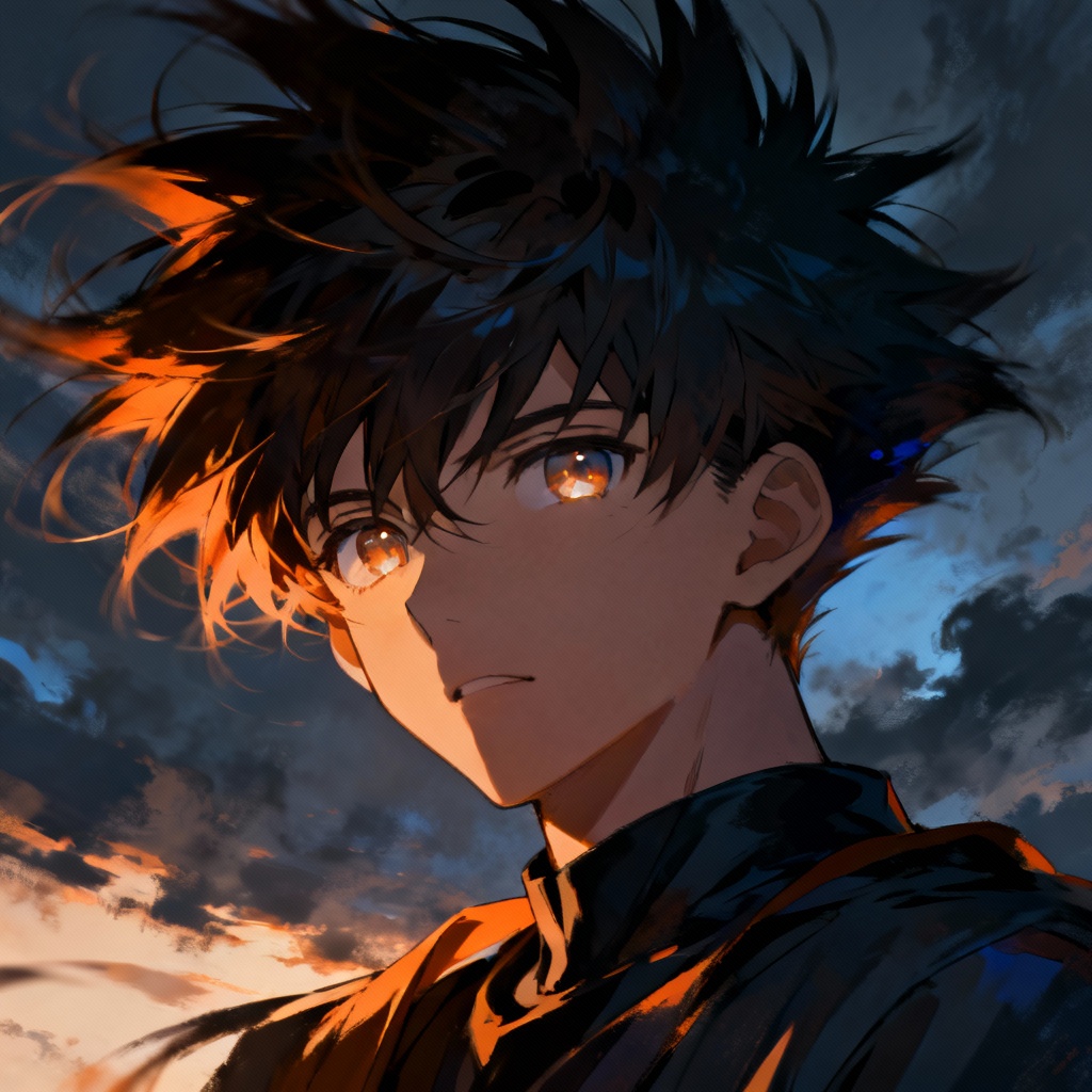 AI anime messy hair with dramatic windswept spikes