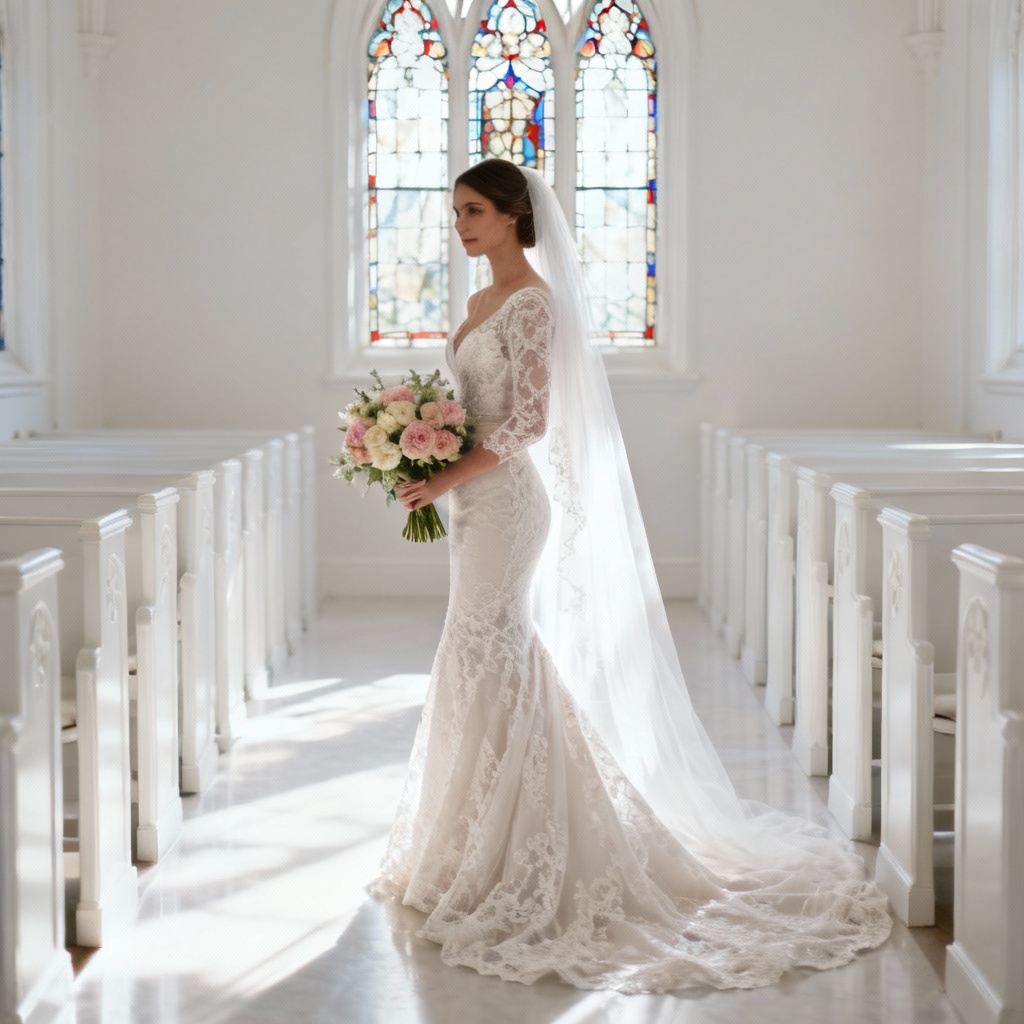 AI Western bridal photoshoot in chapel