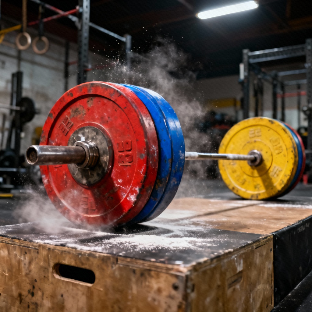 AI barbell with bumper plates in CrossFit gym