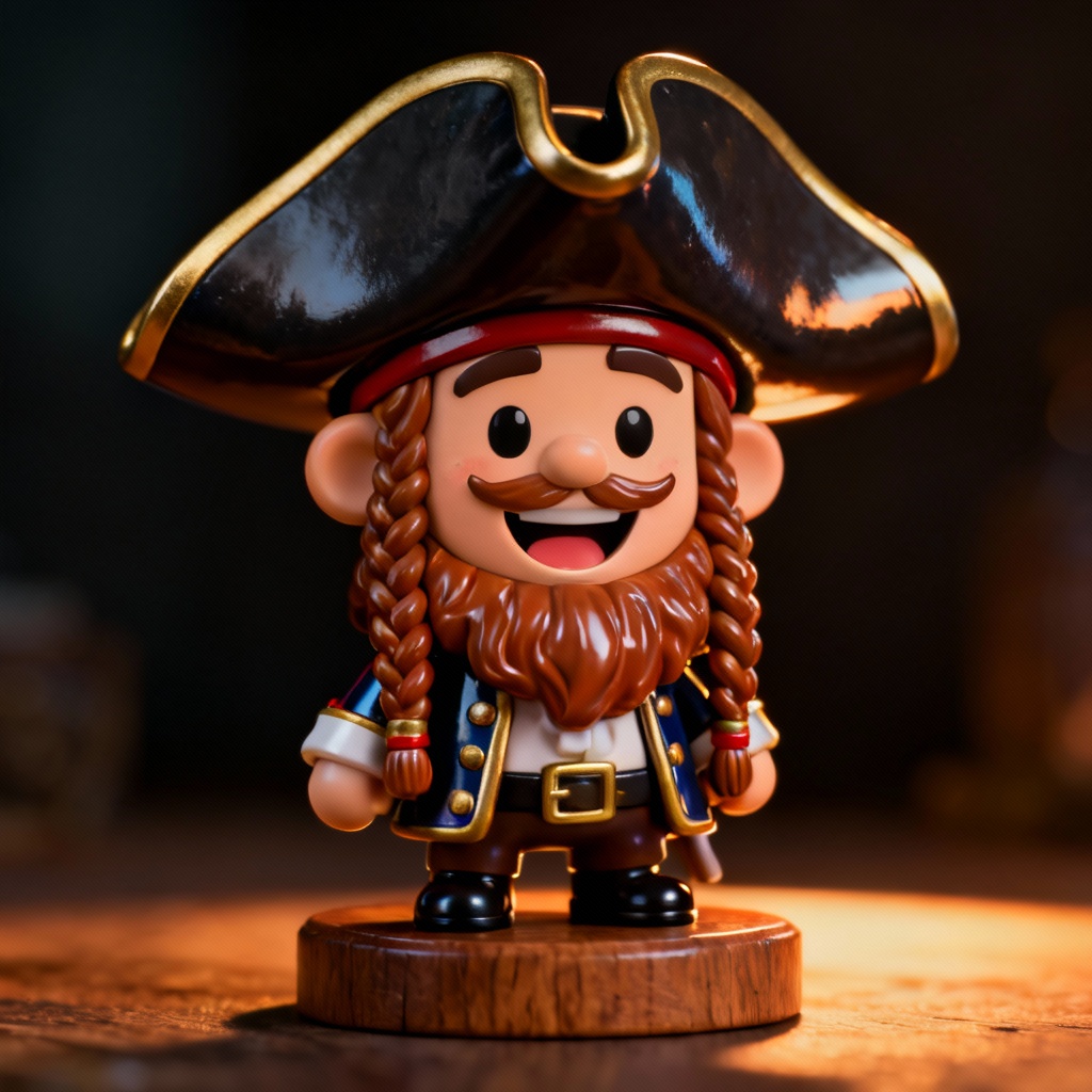 Cute pirate collectible toy character on a base stand