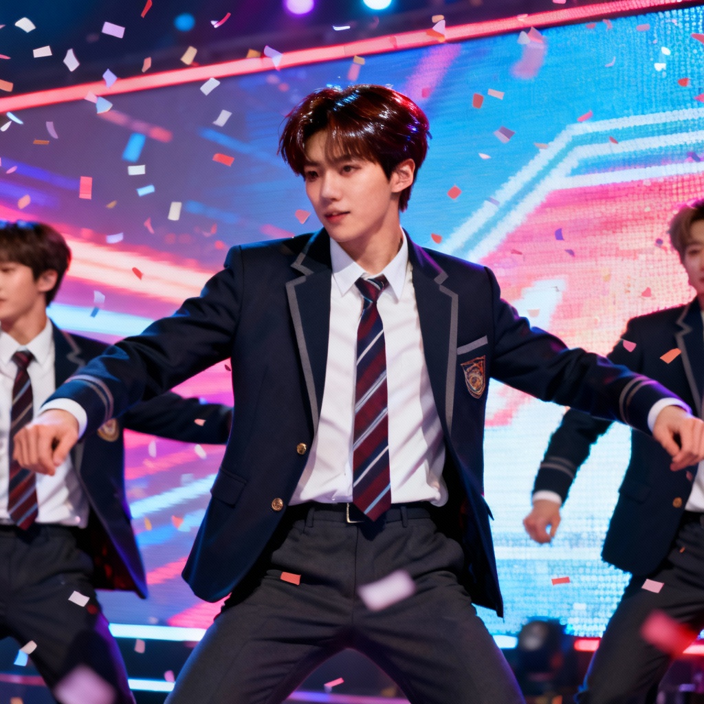 AI K-pop dancing boy on concert stage
