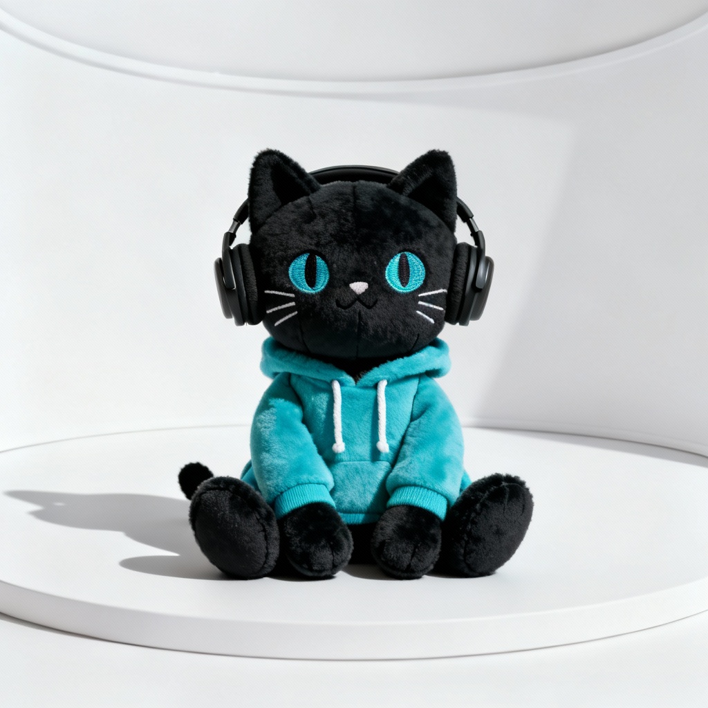 AI gamer cat plush mascot product photo