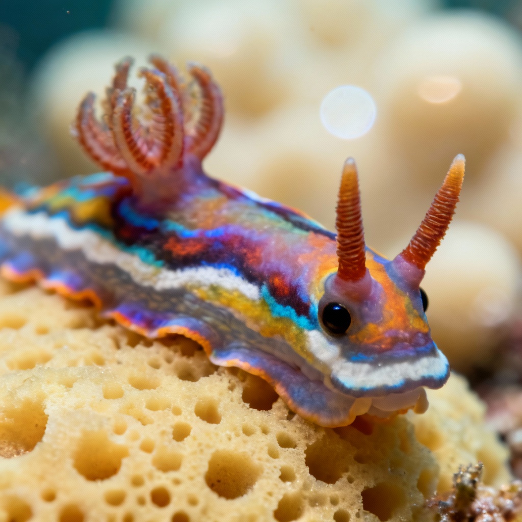 AI macro photo of nudibranch on sponge