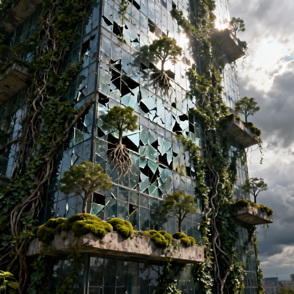 Ivy-covered skyscraper reclaimed by nature
