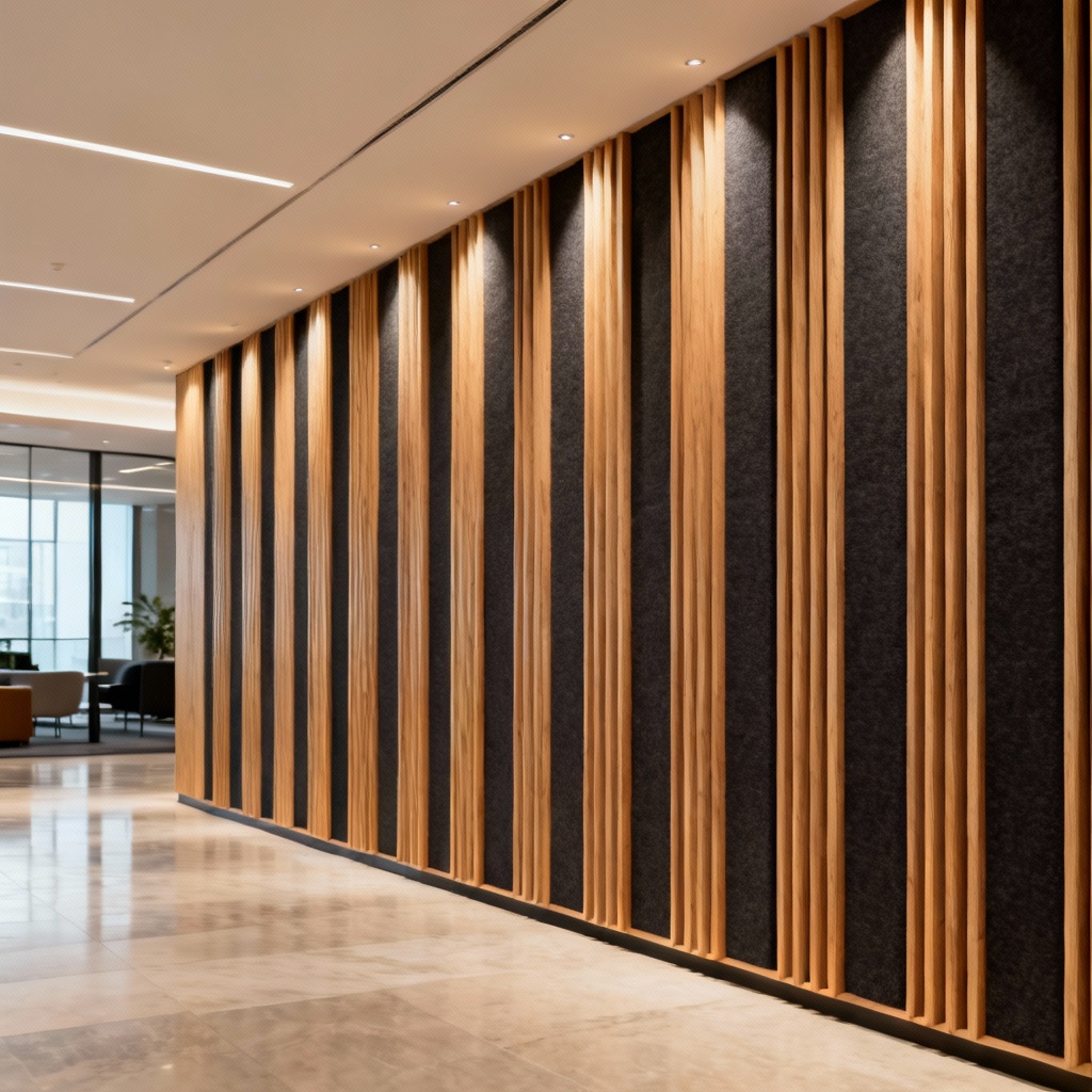 AI generated acoustic oak slat wall with felt backing