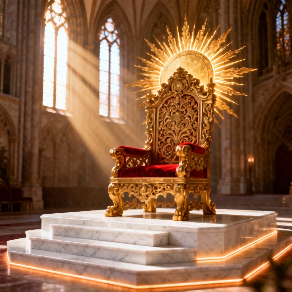 AI golden sun throne concept on marble dais
