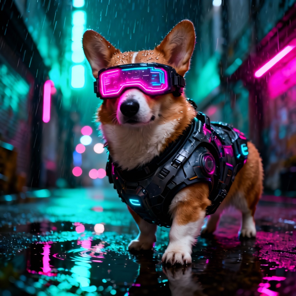 AI cyberpunk corgi cosplay