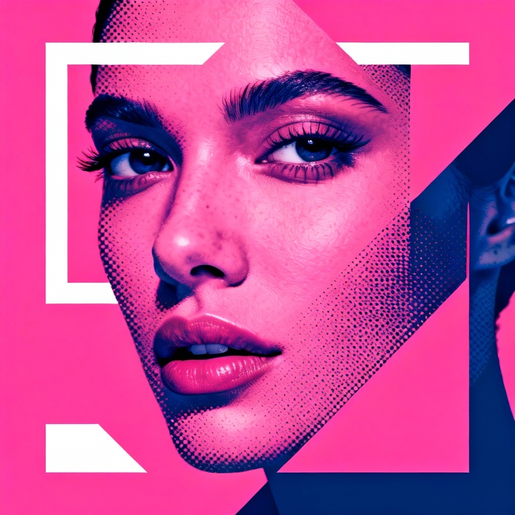 AI duotone fashion portrait with geometric shapes