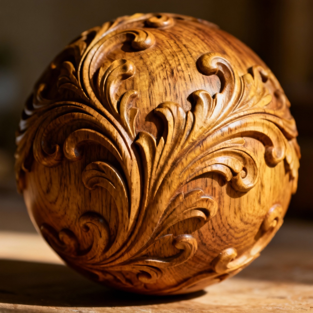 AI carved wood rococo ornate sphere