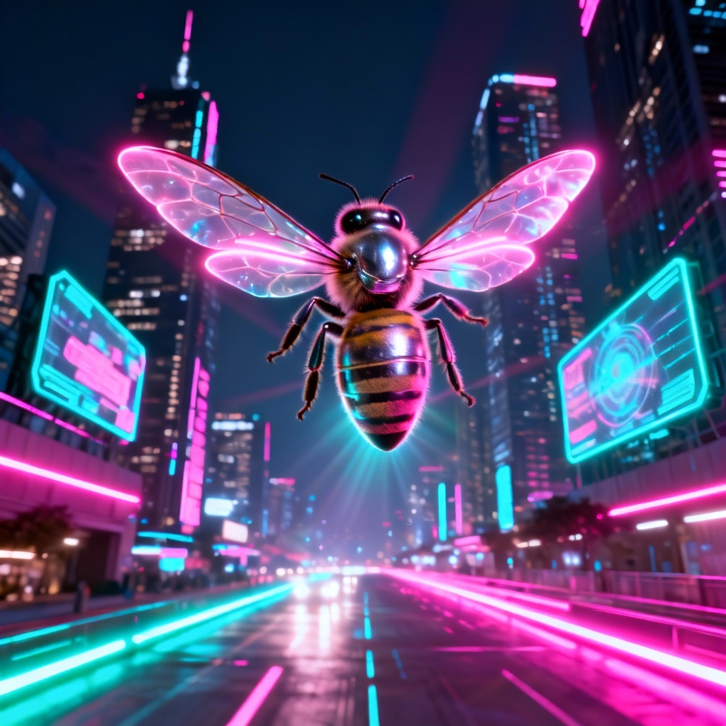 AI Cyberpunk Neon Bee Art