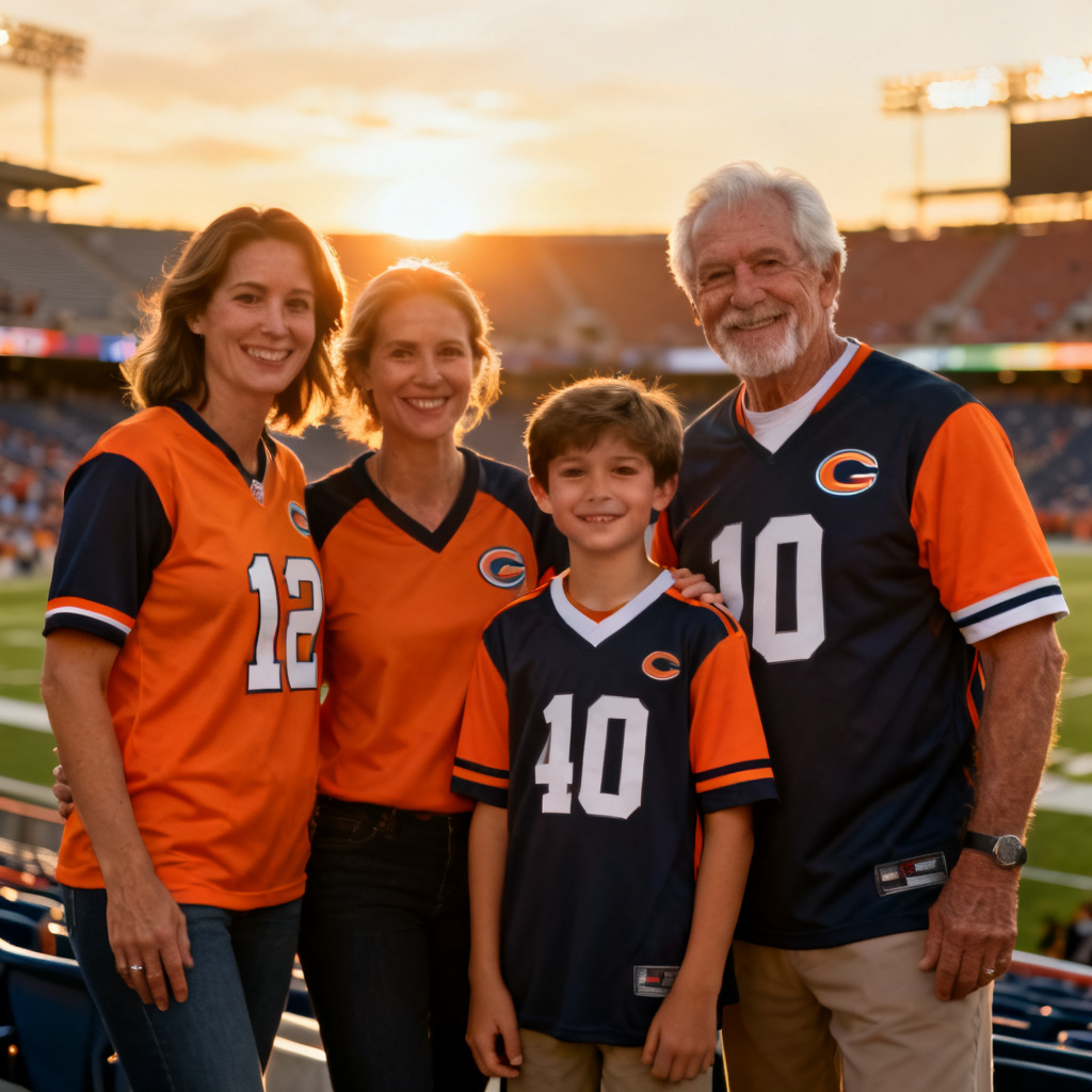 AI family group photo in football fan outfits