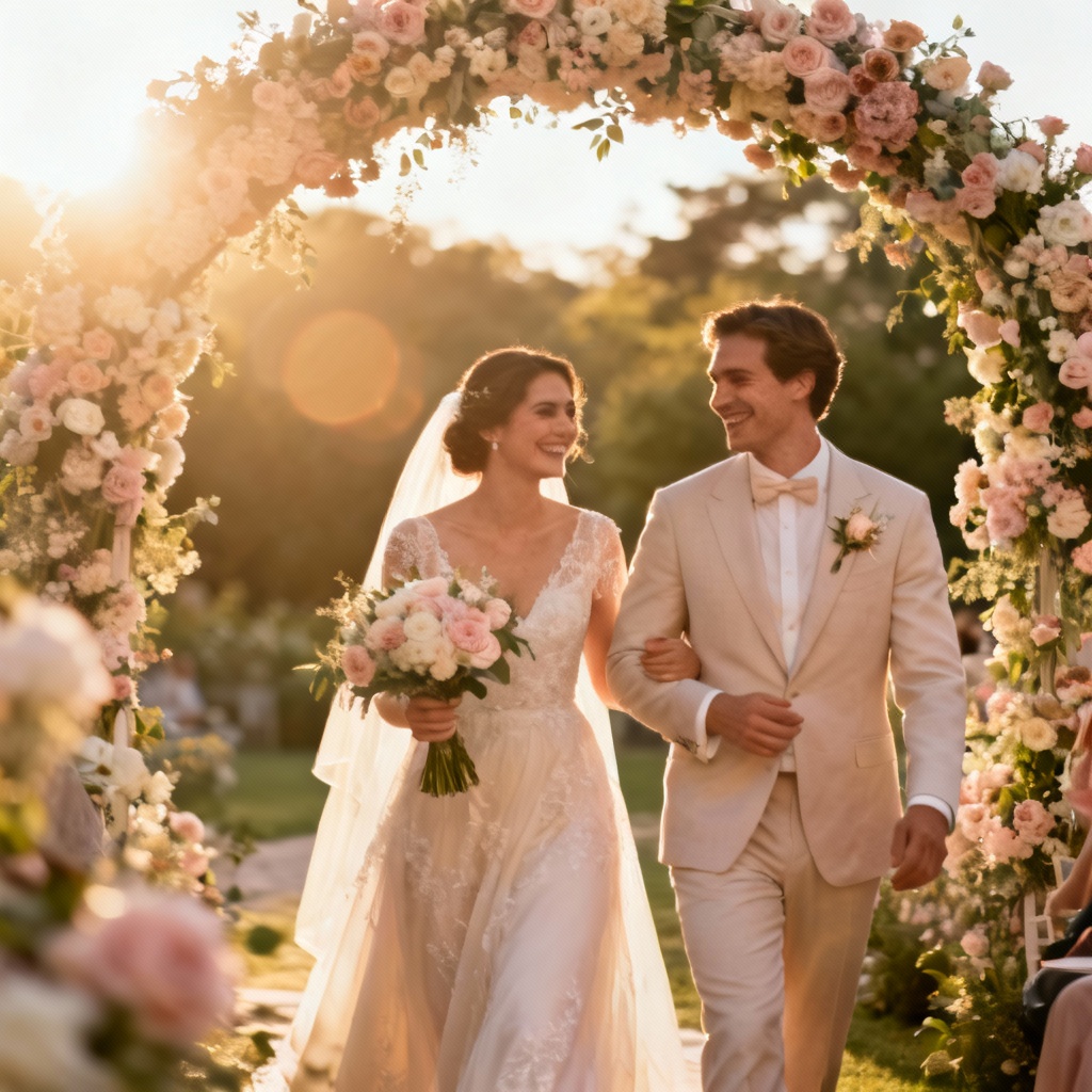 AI Wedding Day Golden Hour Bride and Groom