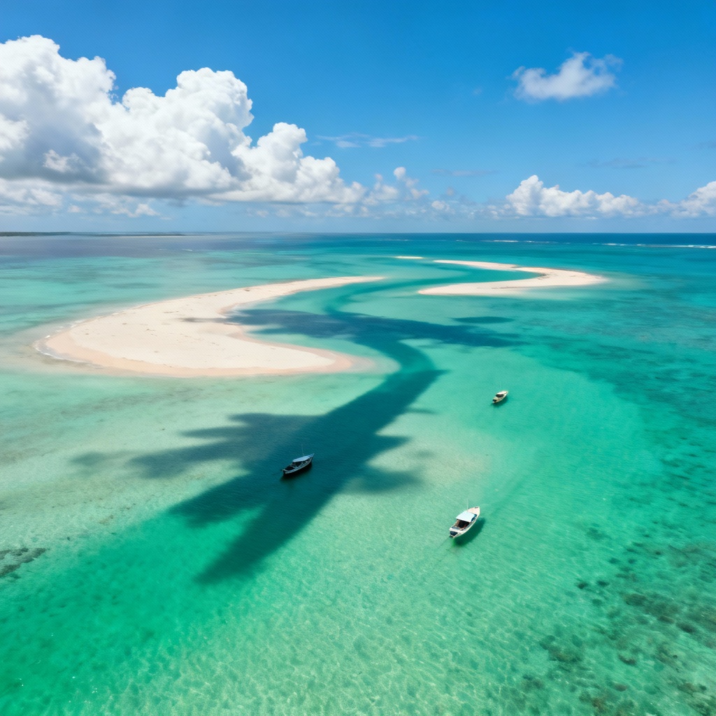 Aerial view of tropical lagoon and sandbars