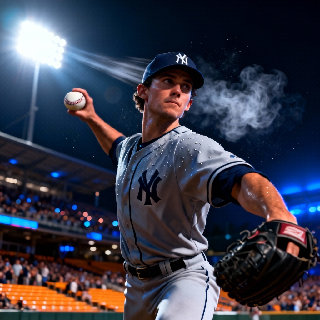 AI night stadium baseball pitching image