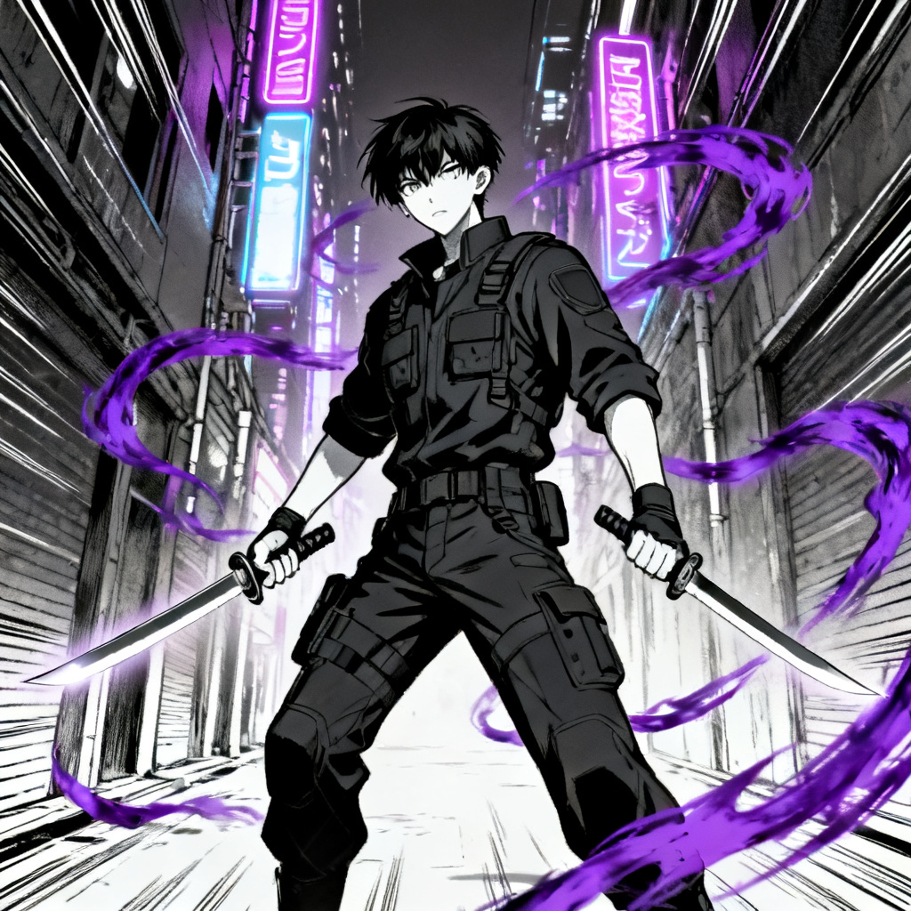 AI JJK OC urban shadow sorcerer with purple energy