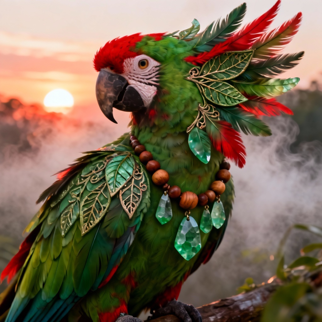 AI rainforest themed Rio Carnival fantasia with parrot feathers