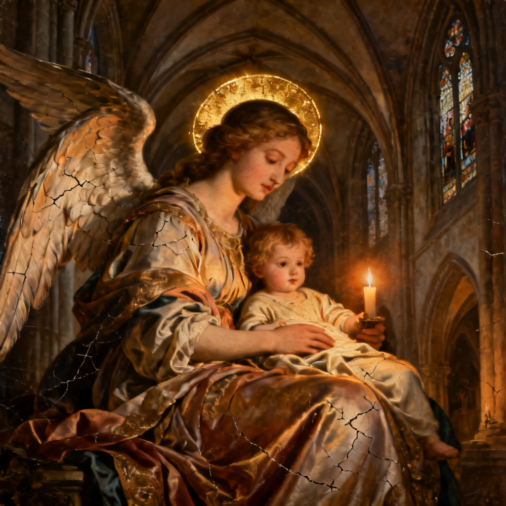 AI renaissance guardian angel painting protecting a child