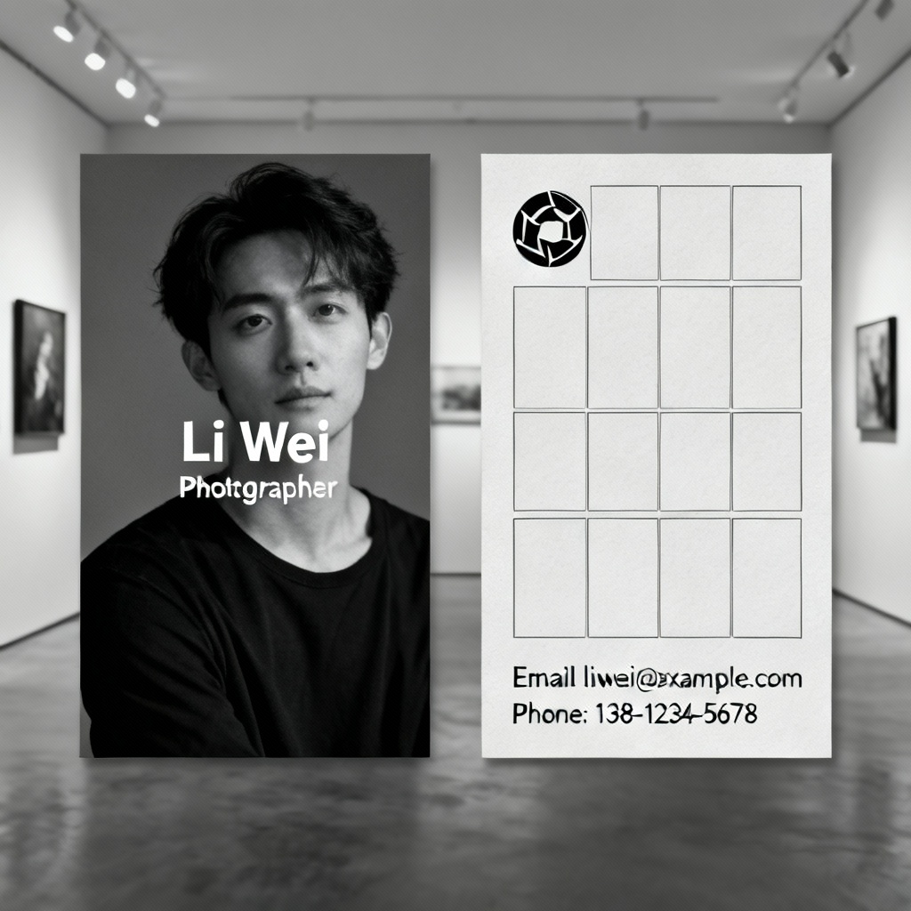 AI vertical monochrome photographer business card