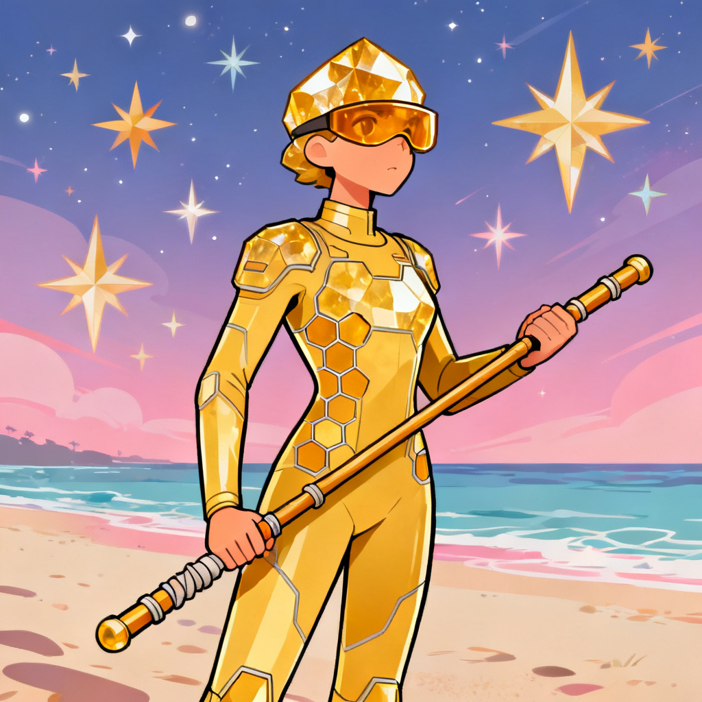 AI citrine scout gemsona with visor and sleek bo staff