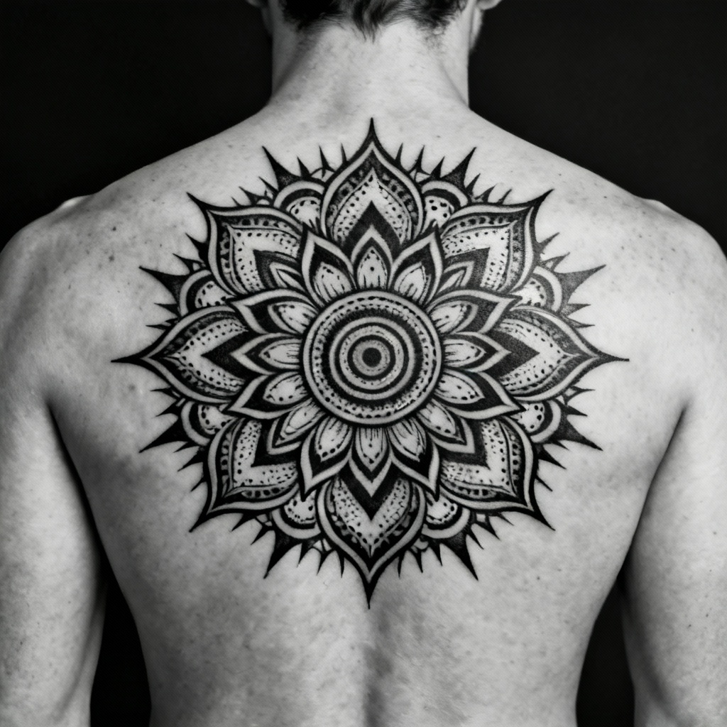 AI Tribal Mandala Back Tattoo