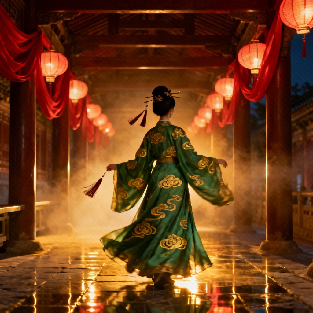 AI Zhen Huan night scene with lanterns