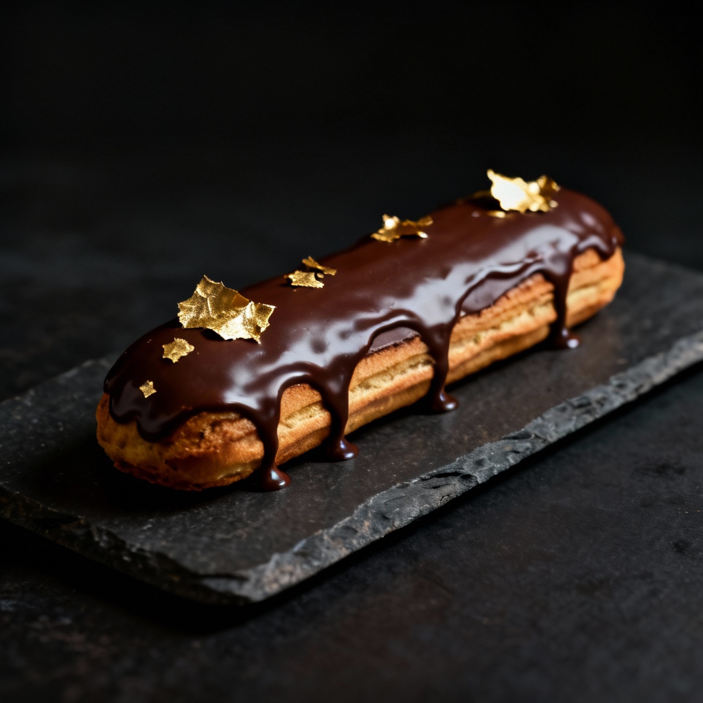 Chocolate eclair with glossy ganache drizzle