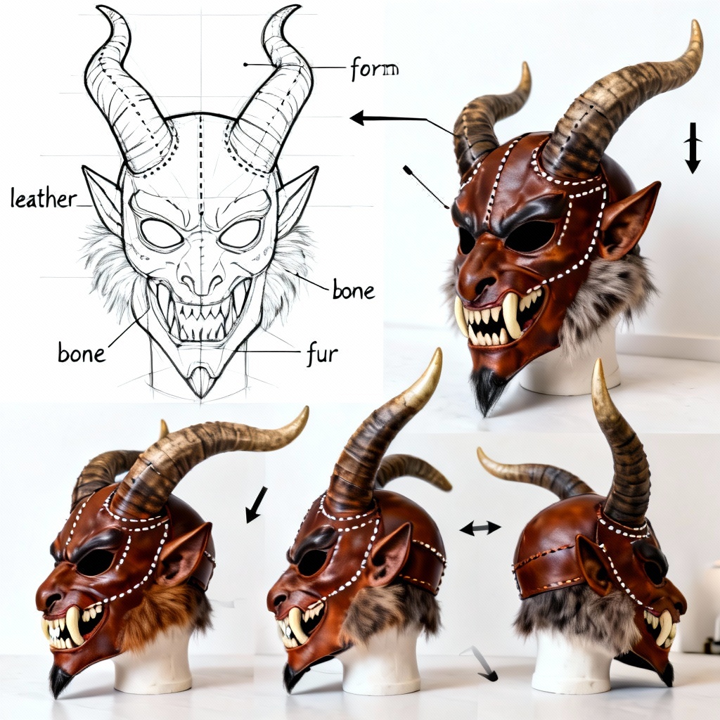 AI Krampus mask design sheet with turnarounds