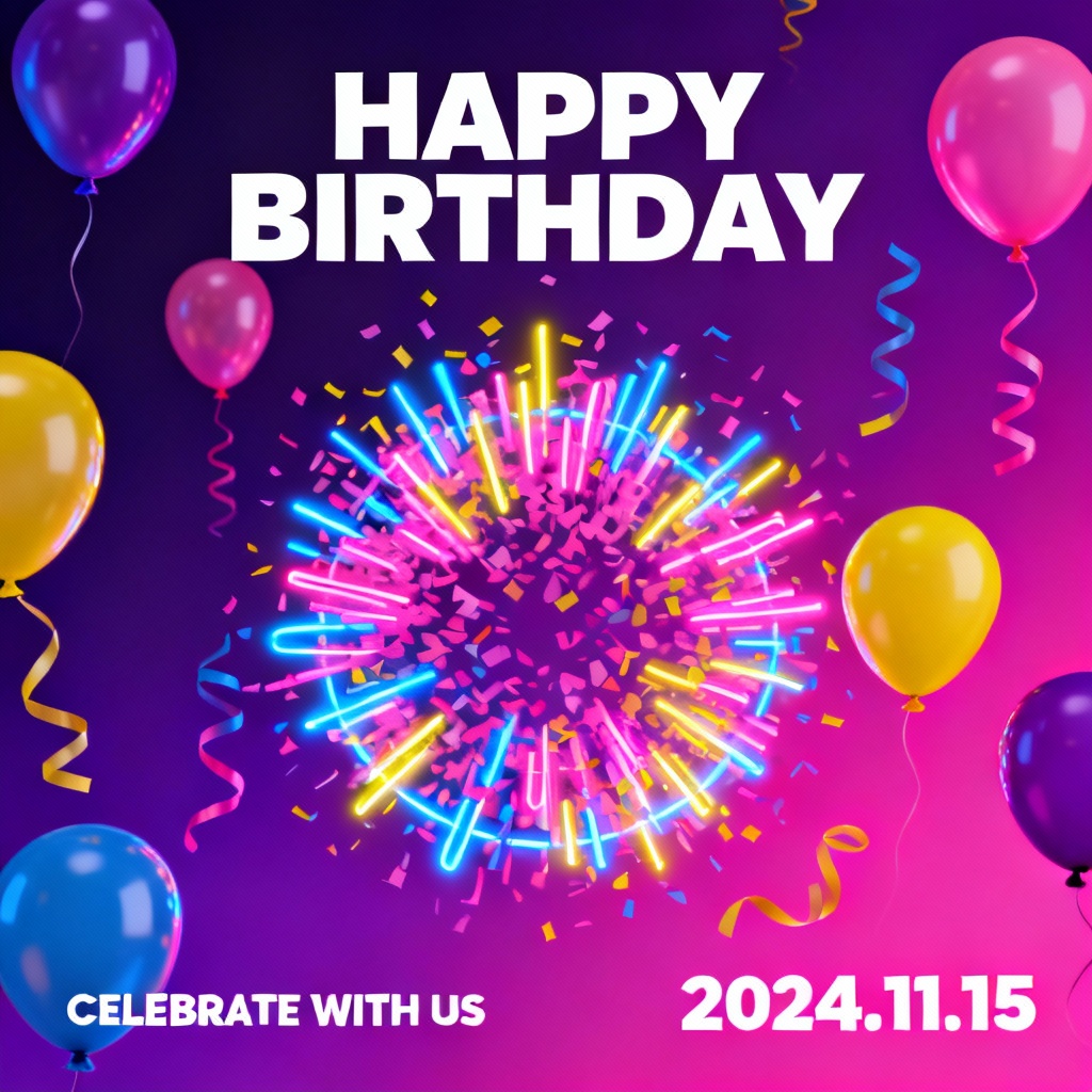 AI birthday poster with bold colors and confetti
