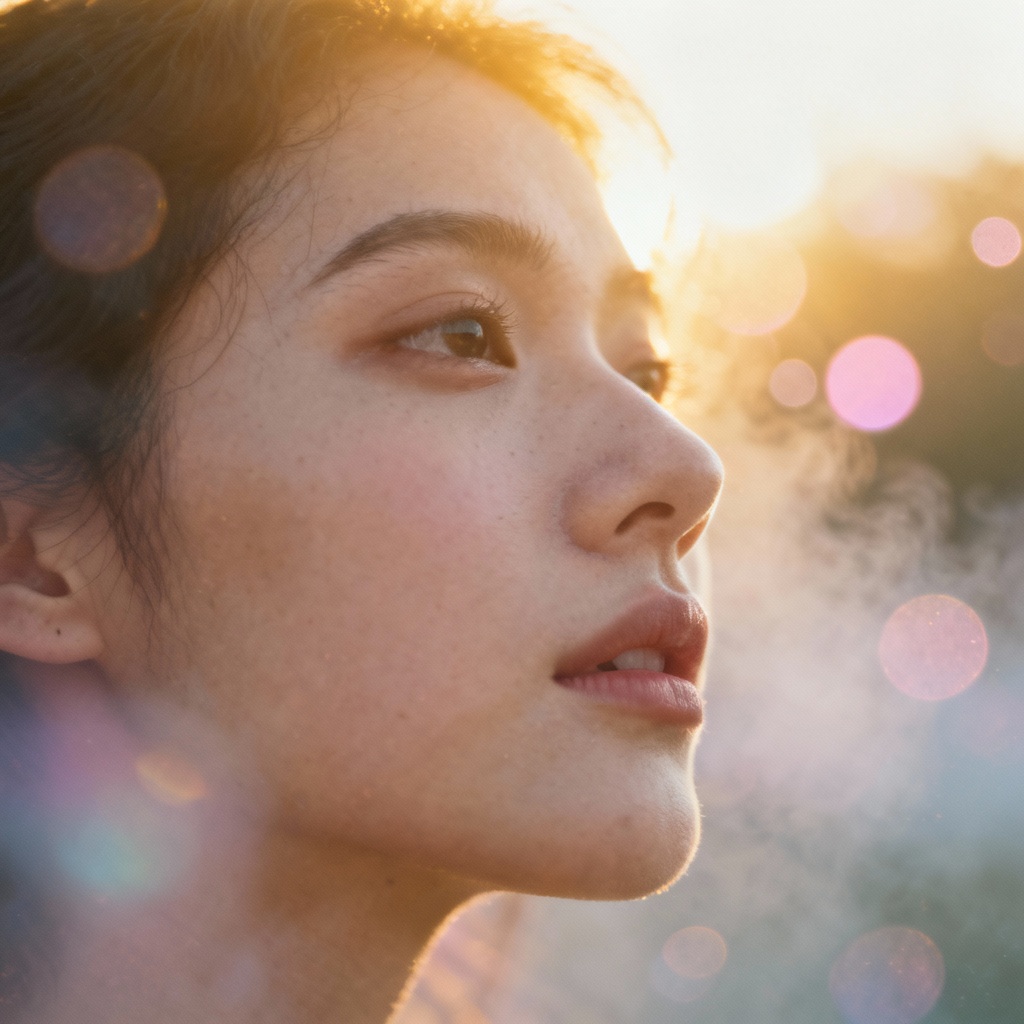 AI dreamy effect portrait with soft glow and bokeh