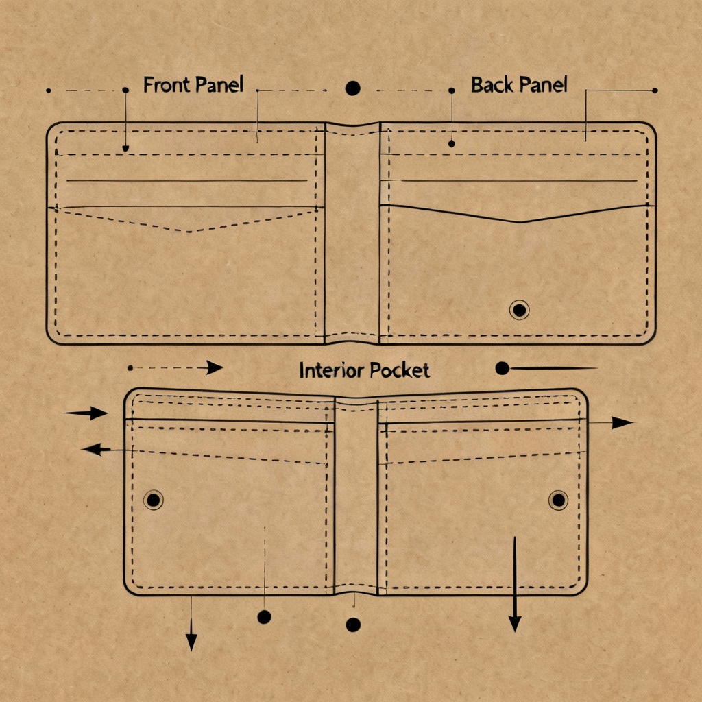 Leathercraft wallet template with stitch paths and cut lines