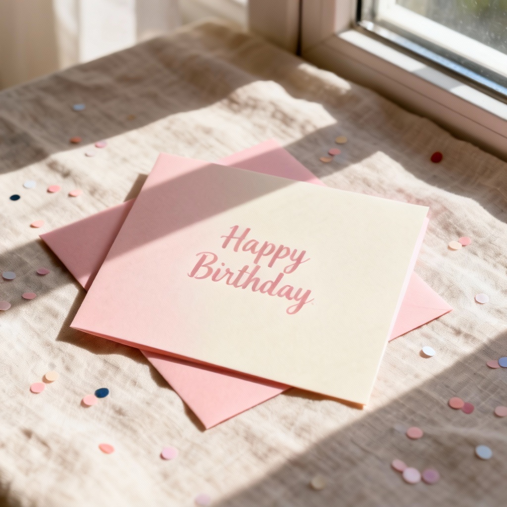 Minimal birthday card with confetti and soft pastel tones