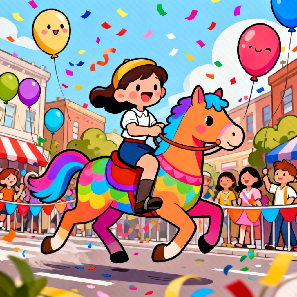 Cartoon pony ride parade illustration