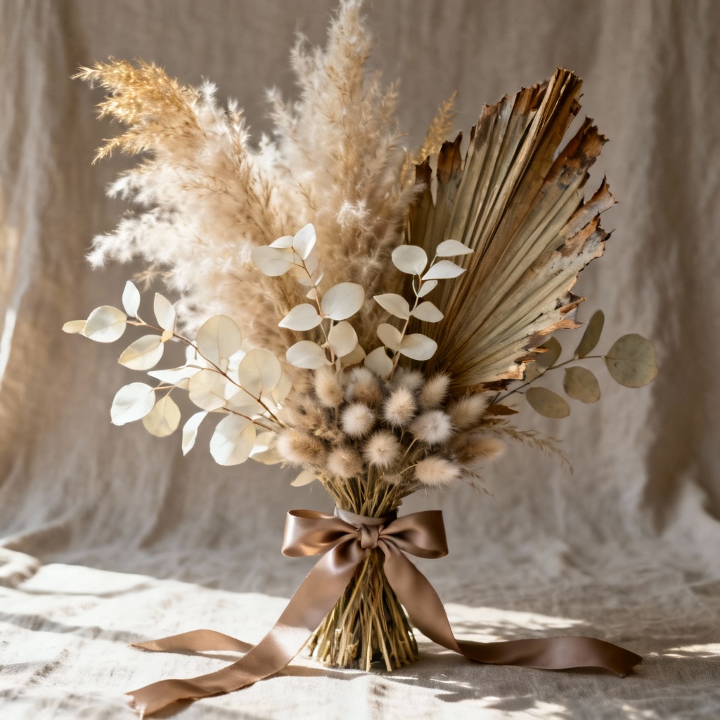 AI boho dried flower bouquet with pampas grass