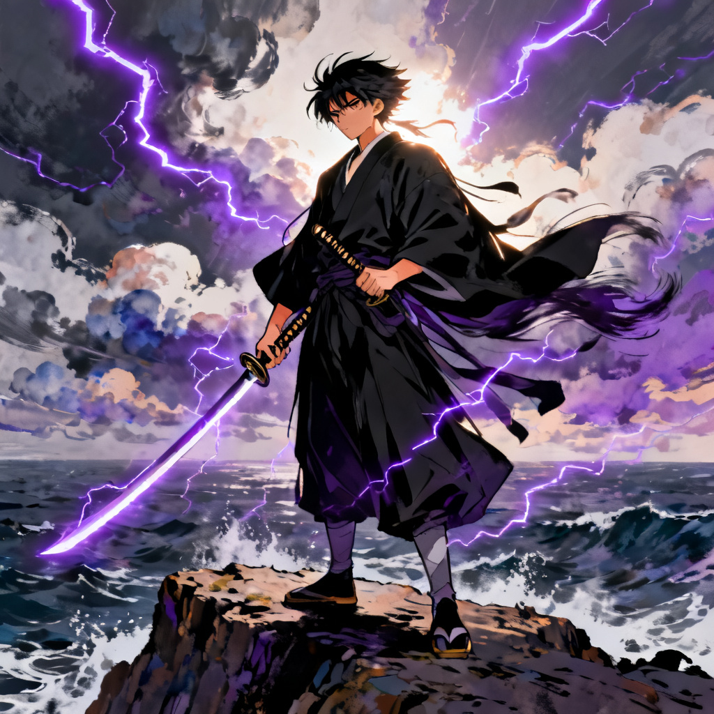 AI Genshin OC maker preview of an Electro ronin splash art