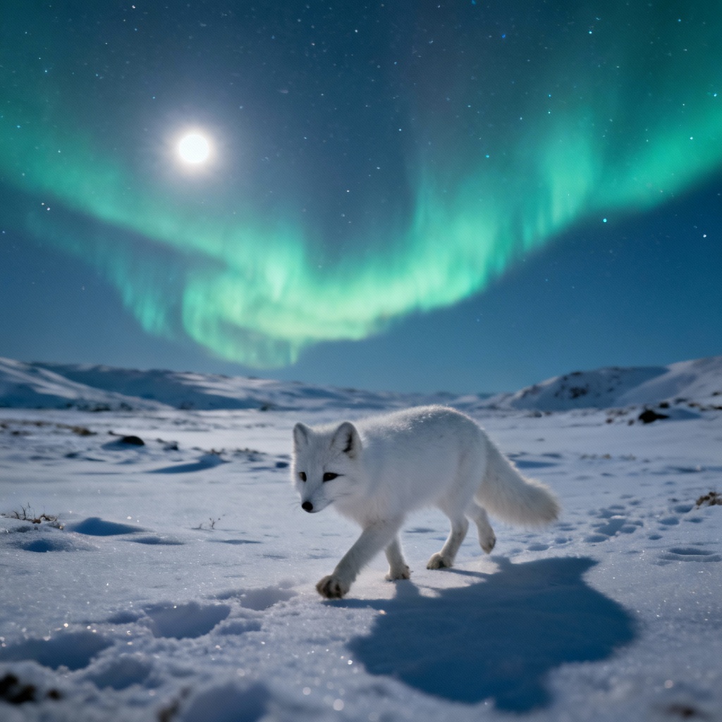 AI Arctic Fox Under Northern Lights