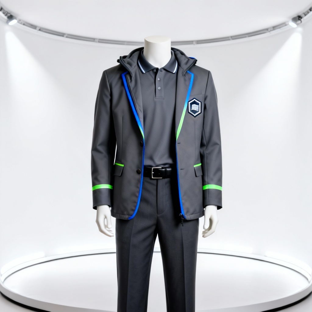 AI modern tech-inspired school uniform set with reflective accents