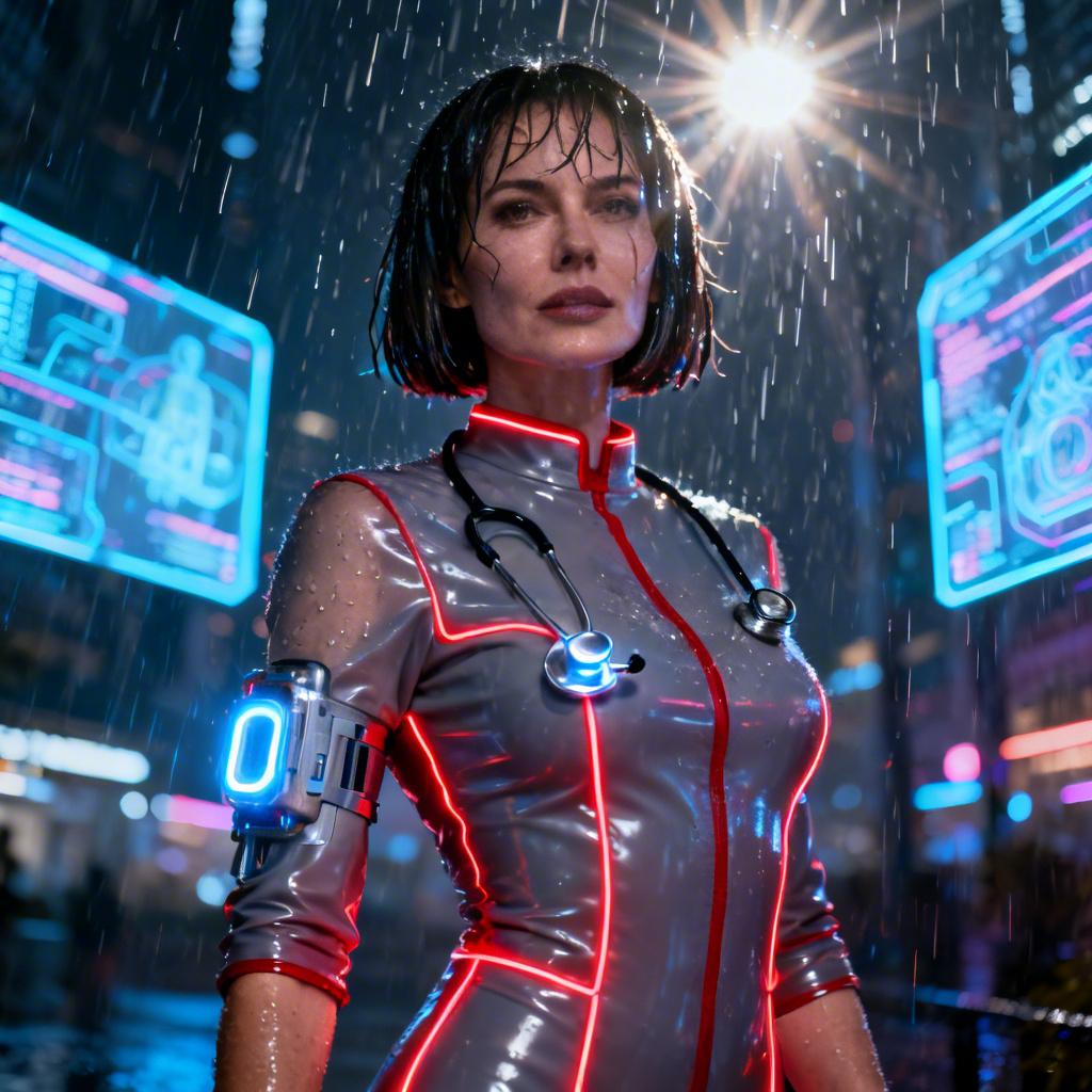 Cyberpunk sexy nurse medtech character