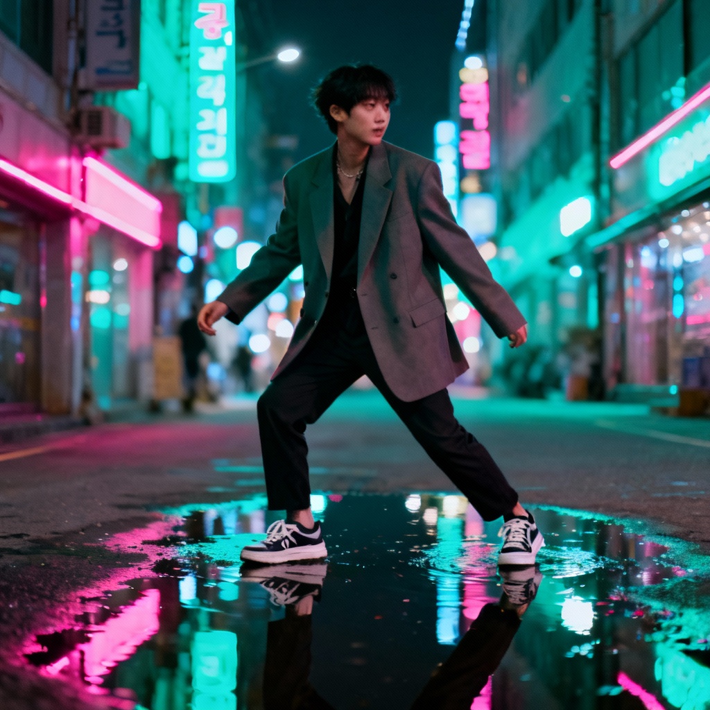 AI street style portrait in modern Seoul fashion