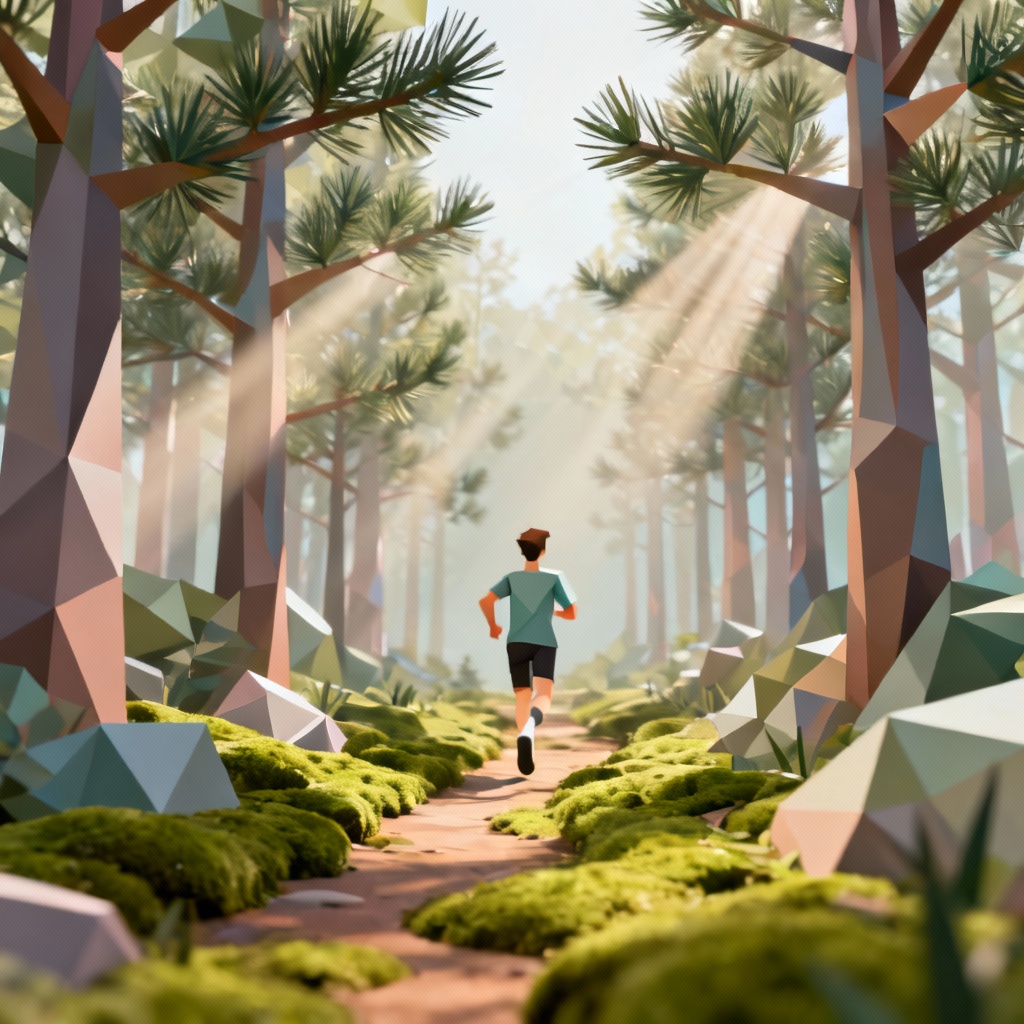 Low-poly forest run cycle with soft lighting