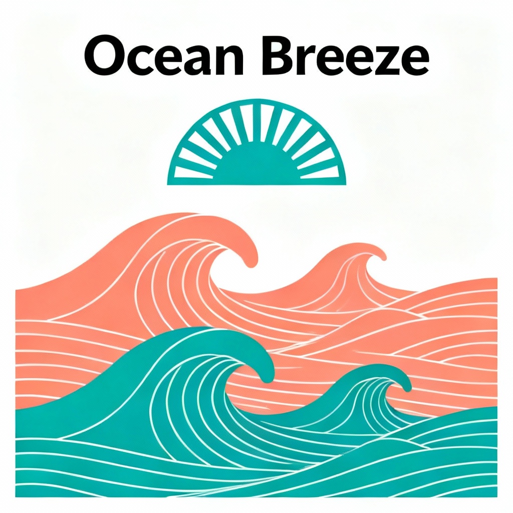Minimalist coastal poster with vector waves and sun