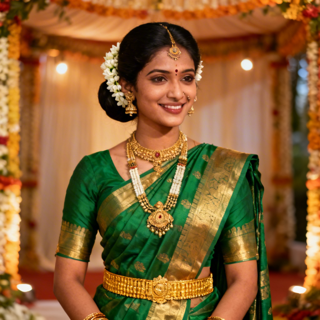 AI South Indian Kanjeevaram bride portrait